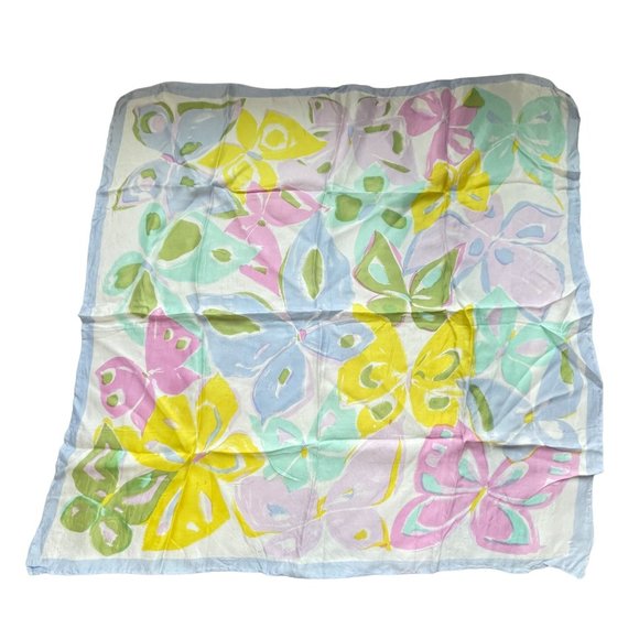Vintage Butterfly Print Square Scarf Lightweight Boho Hippie Neck Wrap Pastel - Picture 1 of 3